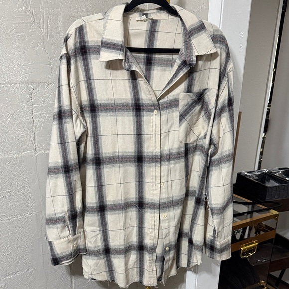 LA MIEL Cream and Black Plaid Shirt - Picture 1 of 4